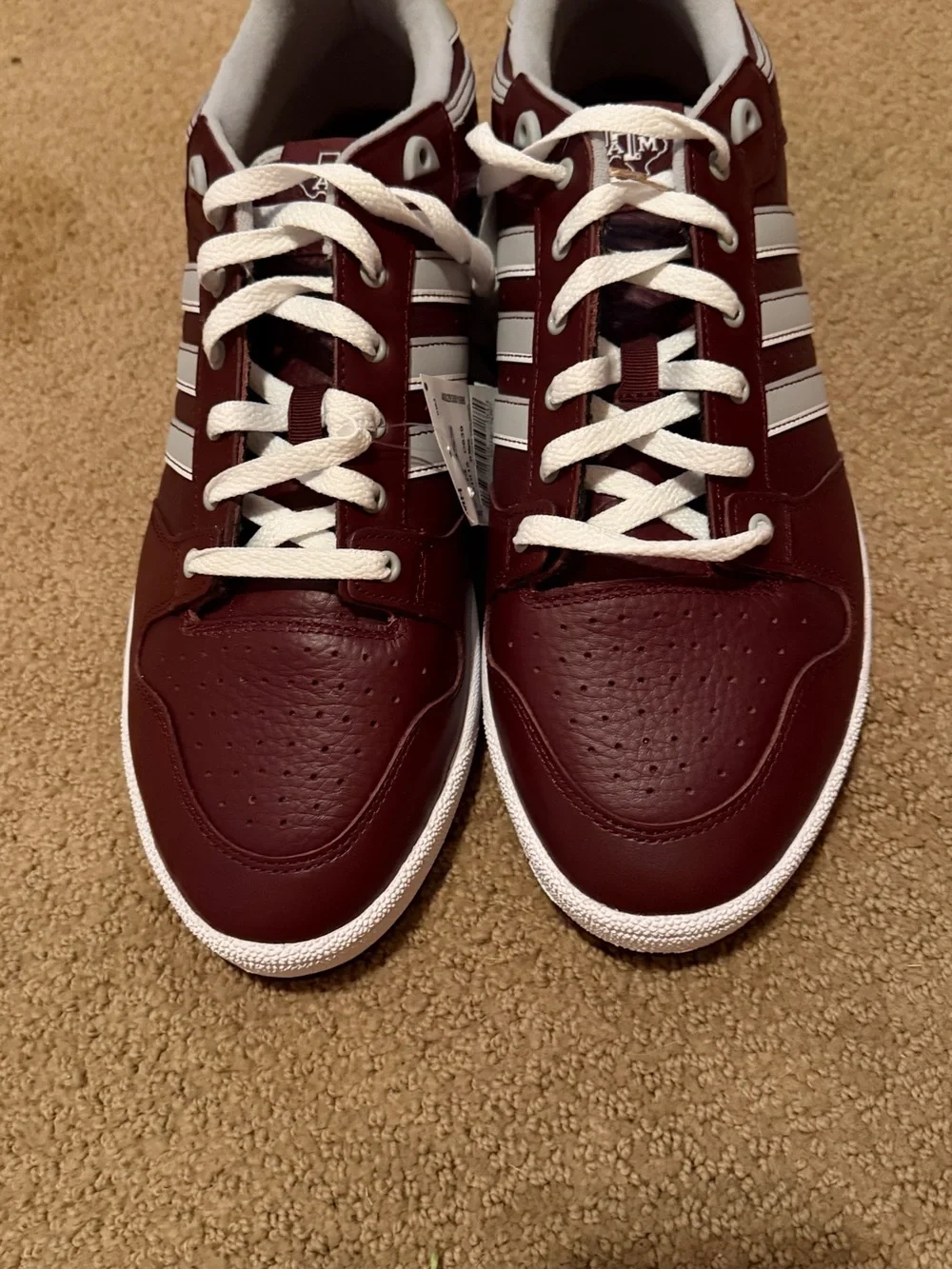 New Adidas Maroon and White Men's Leather Sneakers